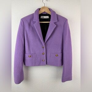 Zara Wool Blend Purple Lilac Cropped Blazer